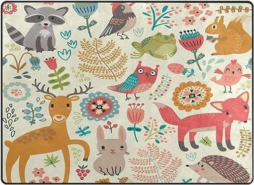 Vantaso Kinderzimmerteppich, weicher Schaumstoff, Waldtiere, Pflanzen, Eulen, Fuchs, Hirsch, rutschfeste Spielmatten für Kinder, Jungen, Mädchen, Spielzimmer, Wohnzimmer, 183 x 121,9 cm