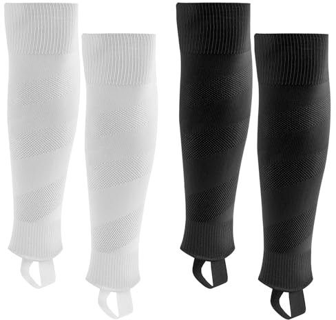 Northdeer Jungen Stutzen Fussball Kinder Herren Fussballstutzen Stegstrümpfe Sleeve Fussballsocken mit Steg 2 Paar (Schwarz + Weiß M)