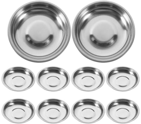 HOLIDYOYO 10 Pezzi Piatto in acciaio inox sottopiatti rotondi teglia rotonda ciotola per la piccolo piatto per cucinare piatti di salsa di metallo piatto di salsa per le feste