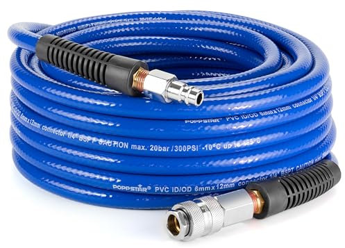 Poppstar PVC Druckluftschlauch 6/12mm, 20m lang, Schnellkupplung & Kupplungsstecker, 20 bar, blau