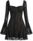 IBAKOM Women's Sexy Mini Corset Dress - Vintage Long Bell Sleeve, Floral Lace, Ruffle A Line Flowy Party Dress - Black M