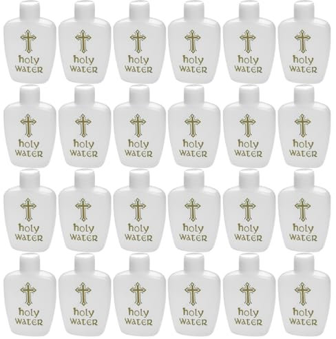 Botella de agua hábil botella de agua bagrada, 30 piezas 60 ml recipiente de agua bendita recargable con tapa de tornillo, botellas de agua de plástico con cruz de oro para católicos, crist