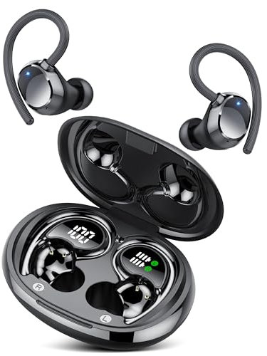 QXQ Cuffie Bluetooth Sport, Auricolari Bluetooth 5.4 HiFi Stereo, Cuffie Wireless HD Mic Chiamata Cancellazione Rumore,60 Ore Cuffiette Bluetooth con Display LED, IP7 Impermeabili Auricolari Wireless