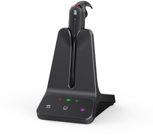 Yealink WH63 E2 DECT - Auriculares inalámbricos con micrófono, certificado por equipos, 2 auriculares con cancelación de ruido, rango de 607 pies, auriculares de oficina individuales para escritorio