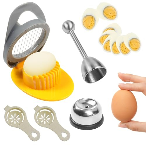 PIWOSGOL 5 Stück Eierschneider Set, Praktische Eischneidewerkzeug mit 1*Eierschneider, 1*Eierpiekser, 1*Eierköpfer Eieröffner, 2*Plastik Eiertrenner, für Küchenutensilien, Bar Cooking Egg, Eieröffner