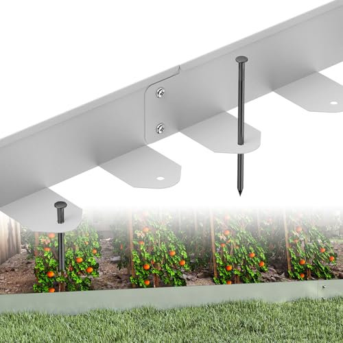 ACXIN Lot de 5 bordures de pelouse flexibles en métal - 100 x 5 cm - Bordure de parterre galvanisée avec 25 piquets d'ancrage - Pour cour, jardin, ferme, argenté