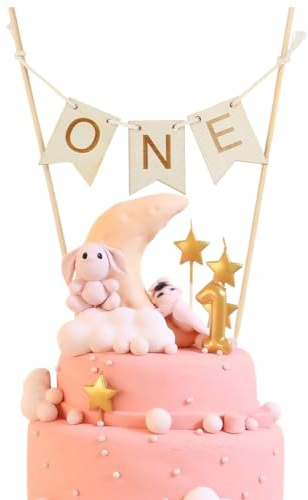 FUGLUS 1 Stück Cake Topper 1. Geburtstag, Holz Tortendeko 1. Jahrestagsfeier Kuchentopper Happy Birthday Geburtstagsparty Kuchen Deko 1. Geburtstag Kindergeburtstag Mädchen Junge