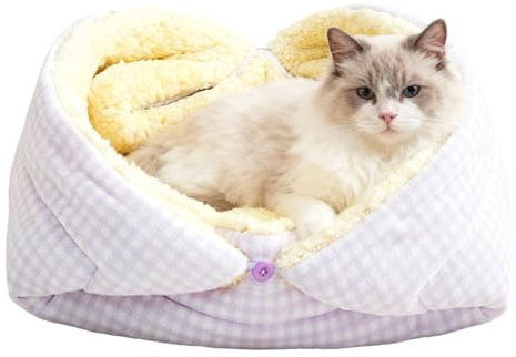 Ihdjasg Lits pour Chats D'Intérieur,Nid De Sommeil en Caverne Matelas Pliable Et Chaud - Lit Chat Caverne,pour Apaisement, Usage Extérieur, Voyage, Hiver, Petits Chiens Et Chaton