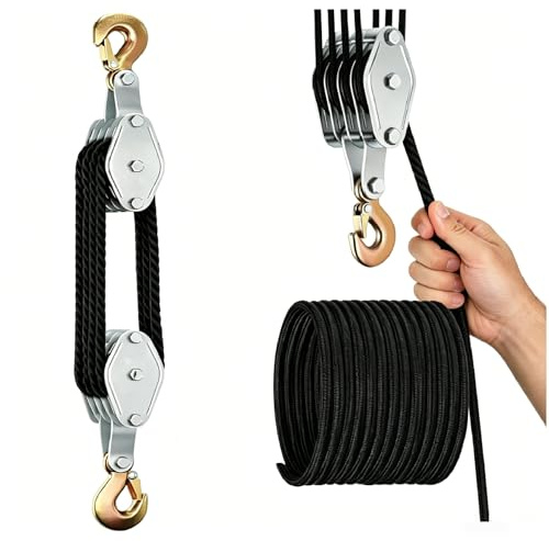 Flaschenzug Schwerlast, 270° Drehbar Flaschenzug Arbeitssparender Flaschenzuge 2000 kg Max. 8:1 Hubkraft mit 20m Nylon, Schwerlast Flaschenzug mit Seilbremse für Jagd Garagen Lagerhallen