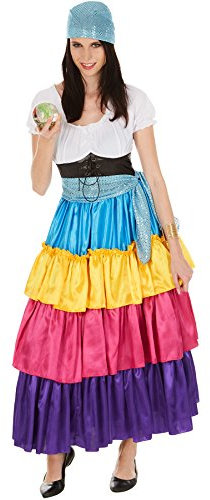 dressforfun tectake Frauenkostüm Hellseherin | wundervolles, langes Kleid | Bunt und bezaubernd | inkl. Bindegürtel (XXL | Nr. 301014)