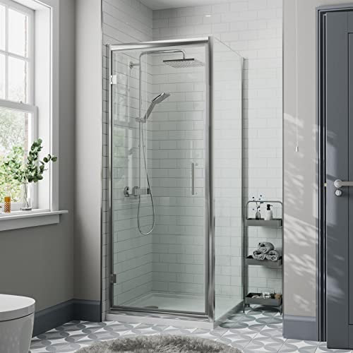 Diamond® 760 x 760mm Hinged Shower Enclosure Door Screen for Wet Room Cubicle Enclosures, 8mm Toughened Safety Glass, Framed, Polished Chrome
