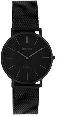 Oozoo Vintage Damenuhr mit massivem grobmaschigem Edelstahl Milanaise Metallband 32 MM Schwarz/Schwarz C9935