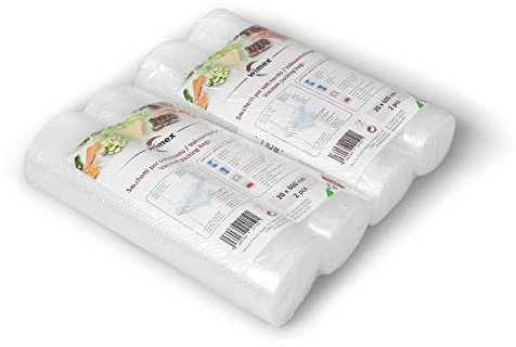 Wimex 4 Vakuumrollen 20x600cm (24 Meter) | BPA Free | Sous Vide geeignet | stabile Schweißnaht | Für alle Balken Vakuumierer geeignet | Vakuumrollen | Made in Italy