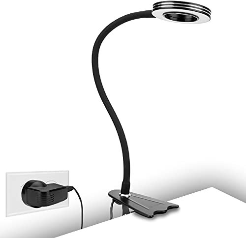 CeSunlight Clip Light, 8W Clamp Bed Lamp, Bedside Led Reading Lamp for Headboard, Desk, Warm, Daylight and White Light 3 Colors, Eye-Care 10 Dimmable Illumination Modes (Black)