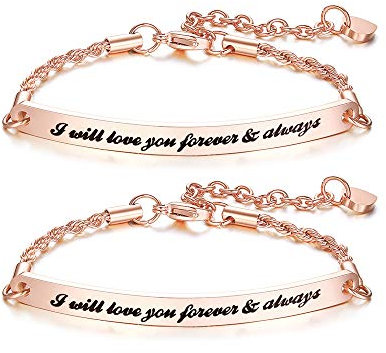 VNOX 2 Stück BFF Freundschaft Schwester Inspirierende Zitat Bar Armband Gravierte Edelstahl Link ID Kette für Frauen Mädchen,Weihnachten/Geburtstagsgeschenk,Länge Einstellbar