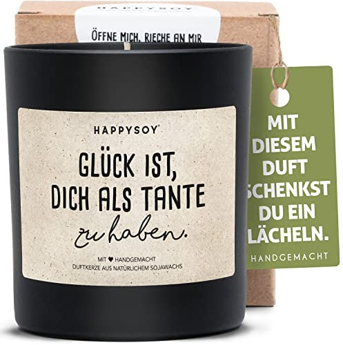 Geschenk beste Tante Duftkerze im Glas mit Spruch aus Soja - natürlich handgemacht nachhaltig - persönliche, schöne Geschenkidee Glück ist Dankeschön Danke sagen