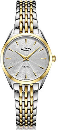 Rotary Women's Ultra Slim Watch with Stainless Steel Strap & Deployment Clasp LB08011/02 (Silver & Gold)
