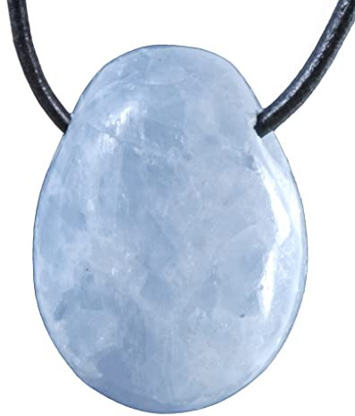 Lebensquelle Plus Blauer Calcit Tropfen Anhänger Trommelstein Edelstein gebohrt mit Baumwollband