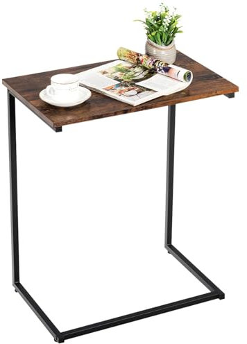 COSTWAY Beistelltisch Holz Metall, Laptoptisch C-förmig Sofatisch, Kaffeetisch Industrie-Design, Betttisch für Sofa, Bett, Wohnzimmer, Schlafzimmer 55x36x67,5cm (1 Stück)
