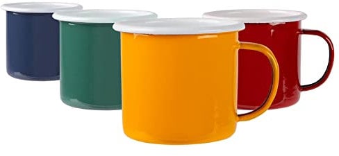 Argon Tableware Coloured Mugs - 375ml - Pack of 4 - Multicoloured Metal Insulated Coffee Mugs Lightweight Camping Cups for Drinking Tea, Hot Chocolate, Coffee