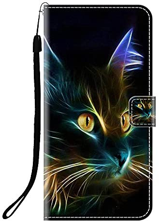 Sunrive Kompatibel mit LG G8s ThinQ Hülle,Magnetisch Schaltfläche Ledertasche Schutzhülle Etui Leder Case Handyhülle Tasche Schalen Lederhülle MEHRWEG(Q Katze 6)