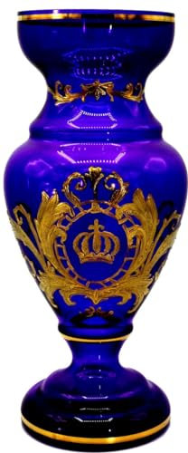 Pompöös by Casa Padrino Luxus Pokal Vase mit 24 Karat Vergoldung Lila/Gold Ø 14 x H. 30,5 cm - Pompööse Blumenvase designed by Harald Glööckler