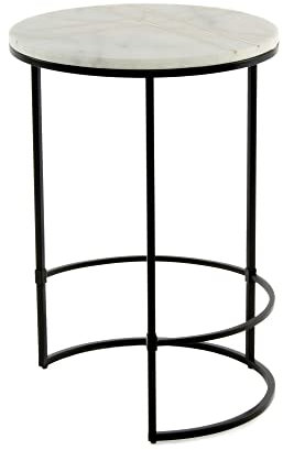 Qiyano Beistelltisch rund Marmor mit Gold Verzierung und Metall Gestell Blumentisch Wohnzimmer Couchtisch handgefertigt modernes Design Deko, Farbe: Weiß