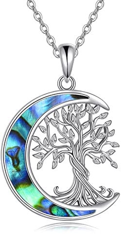 YAFEINI Baum des Lebens Halskette 925 Sterling Silber Abalone Muschel Mond Anhänger Halskette Baum des Lebens Schmuck für Frauen