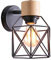 iDEGU Vintage Wandlampe 15CM Wandleuchte Industrial Design Geometrischem Käfig Lampenschirm Retro Lampe aus Holz Eisen Verstellbare Deckenleuchte Wandleuchte für Schlafzimmer Flur Küche(Typ-A Schwarz)
