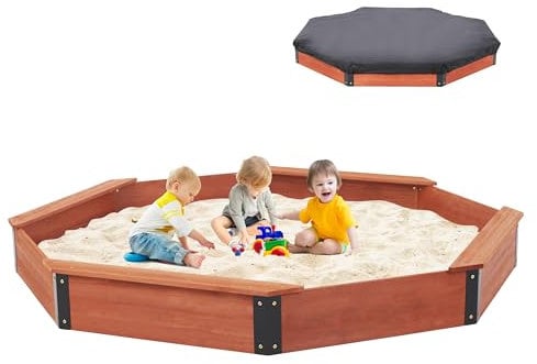 Sandbox ottagonale in legno di cedro, grande sabbiera con panca a 4 posti