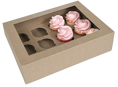 House of Marie 2 Schachteln mit 12 Cupcakes, KRAFT: Klassisch, Kupferboxen_Set, Box, 25-30cm und 30-35cm
