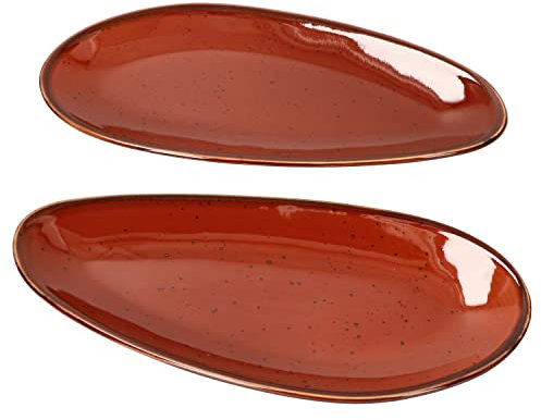 MamboCat 2er Set Servierplatte Marron Taste oval I L 25,5cm x B 12cm I kastanienfarbenes Porzellan-Geschirr I jedes Teil EIN Unikat I Sushi-Platte, Antipasti-Teller I gerundete organische Form