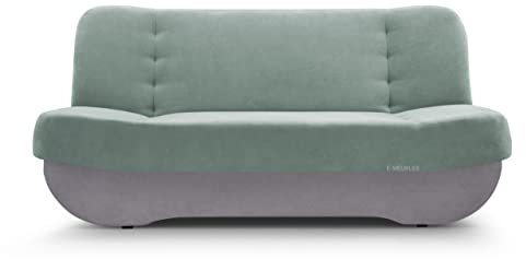mb-moebel Sofa mit Schlaffunktion und Bettkasten, Kippsofa Schlafsofa Clic-Clack Couch für Wohnzimmer Federkern Sofagarnitur Polstersofa 192x90x87 cm - PAFOS (SORO 34 + 83 - Mint + Hellgrau)