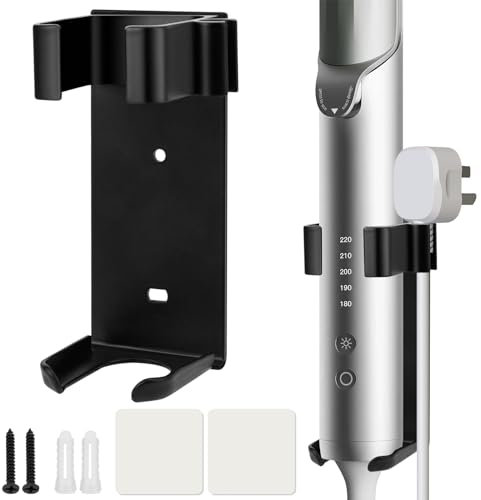 RAKUTE Soporte para Plancha de Pelo, Aluminio Soporte para Secador y Plancha de Pelo con Abrazadera Cables, Soporte de Pared para Rizador sin Taladrar para EI Cabello, Rizadores, Peines (Negro)