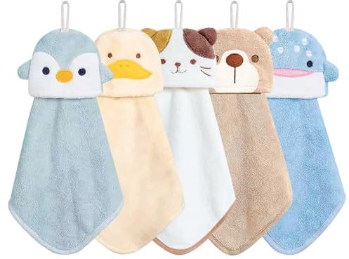 Vegena 5 Stück Kinder Handtücher Set, Waschlappen Kinder Korallenvlies Kinderhandtuch Kleine Waschlappen Baby Handtücher Süße Tiere Handtuch Kinder Personalisiert Hand Towel Kinderwaschlappen