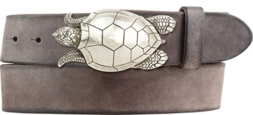 BELTINGER Gürtel mit Schildkröte-Gürtelschnalle aus weichem Vollrindleder 4 cm Used-Look | Druckknopf-Gürtel mit Schildkröten-Buckle 40mm | Vintage-Look