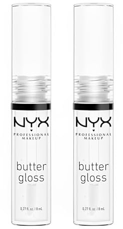 NYX Professional Makeup Lipgloss mit glänzendem Finish und nicht-klebriger Formel, Butter Gloss, Clear, Doppelpack