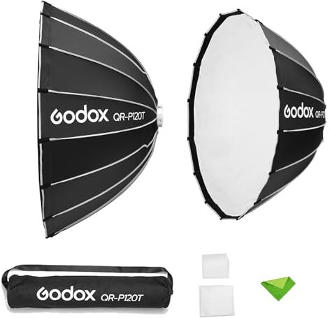 Godox QR-P120T 120 cm/47,2 Zoll Parabol-Softbox, Softboxen mit Bowens-Montage, Schnellverschluss-Lichtdiffusor für Live-Streaming an kleinen Orten, Videoproduktion für SK400II SL-60W AD600BM VL150
