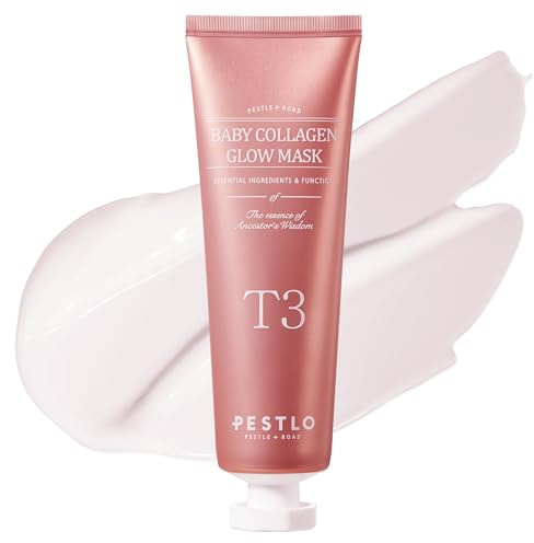 PESTLO Baby Collagen Glow Mask 2.36 fl.oz - Korean Peel Off Facial Mask Infused with Reallagen/T3 Vegan Collagen, Aginon, Volufiline for Hydrating, Firming, Glow, Glass Skin