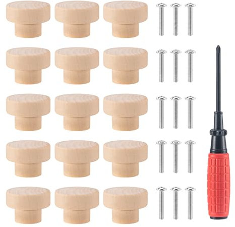 MumdoYAL 15 Piezas Tiradores Armarios Madera, Tiradores Madera de Muebles, Con Tornillos, 35 X 25 mm, Redondo