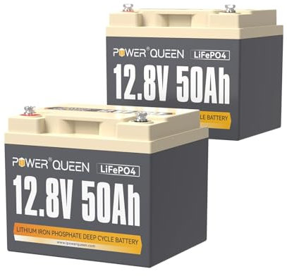 Power Queen LiFePO4 12 Volt 50Ah Lithiumbatterie, 50 A BMS Max 640Wh Leistung, Tiefzyklusbatterie 4000-15000 Zyklen, Ideale Ersatzbatterie der AGM Batterie, Perfekt für Wohnwagen, Trolling Motor 2Pack