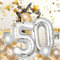 Ballons Anniversaire 50 Argenté - 100cm - Ballon Chiffre 50 Numéro 50 - Happy Birthday Decoration Ballons Fête d'anniversaire Ans Vole Grâce à l'Hèlium Ballons 50