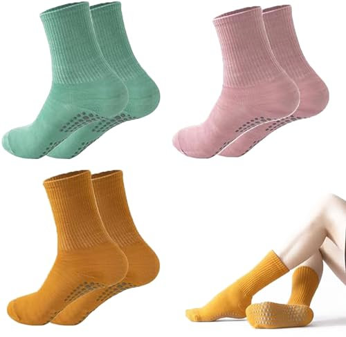 ROMOLY 3 Paia Calzini Piscina Donna Acquagym Antiscivolo - Calze Antiscivolo Yoga Donna di Calzini Sportivi in Cotone per Pilates, Barre, Danza, Fitness, Ballo a Piedi Nudi