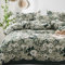 Freyamy Housse de Couette en Coton 140x200+1 Taie d'oreiller 65x65cm Blanc Vert Feuilles Floral Ado Parure de lit Fleurie Fleurs Sets de Housse Couette Adulte Filles avec Fermeture Éclair