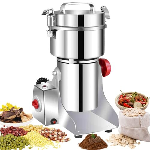 Elektrische Getreidemühle, 800 g, für Kräuter/Getreide/Kaffee/Reis, 3000 W, Mehl, 36000 U/min, hohe Geschwindigkeit, Edelstahl, Überlastschutz & Open-Cover-Stop