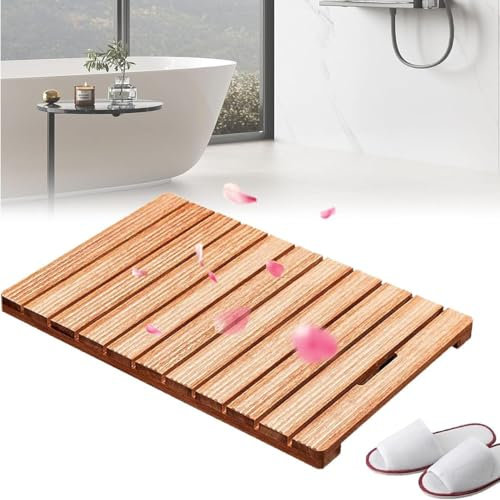 GYQSSD Tappetino da Doccia in Legno, Tappetino da Doccia in Legno Massello di Teak con Piedino Antiscivolo E Foro di Scarico Centrale, per Doccia Interna/Pavimento Piastrellato,40x40cm(15.7x15.7in)