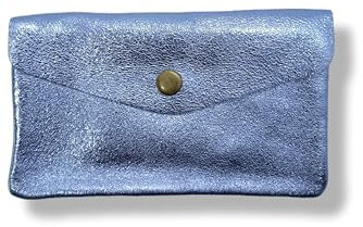 Porte-Monnaie Femme en Cuir Véritable Irisé, 15 cm x 8 cm, 3 Compartiments avec Fermeture Zippée, Protecteur RFID, Fabrication Italienne L (Lavande)