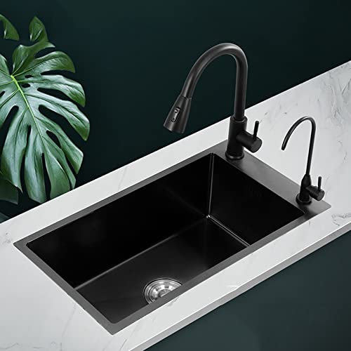 BGFYUSF Fregadero de Cocina Fregadero de Lado Estrecho Fregadero Simple Nano Negro Fregadero de Acero Inoxidable con 7 Accesorios，Black-60 * 38 * 22cm