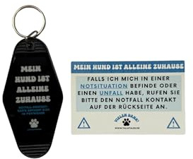 Generisch Schlüsselanhänger „Mein Hund ist alleine zuhause“ Schwarz – inkl. Notfallkarte