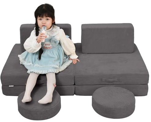 MeMoreCool Kindersofa aus Cord, Schaumstoff Soft Bausteine Couch, modulares Fancy Spielsofa einen aufregenden Indoor-Spielplatz für das Kinderzimmer, Kuschelecke ideal für Kinder, Anthrazit